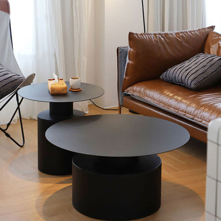 Moderner minimalistischer runder zylindrischer Couchtisch aus Metall für das Wohnzimmer 