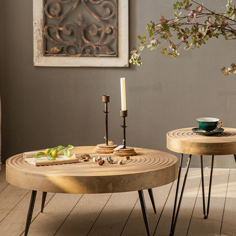 Traditional Japanese Round Tabletop Medium Density Fiberboard Iron Coffee Table 3/4-Leg For Living Room