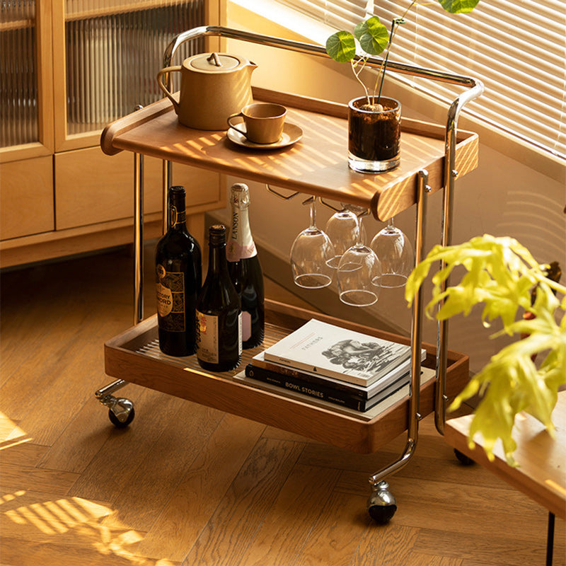 Traditioneller Vintage rechteckiger Massivholz-Edelstahl-Beistelltisch mit 2 Ebenen für das Wohnzimmer 