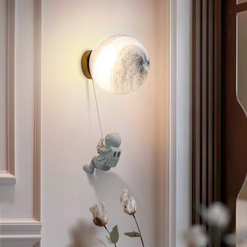 Modern Minimalist Spherical Round Resin Glass 1-Light Wall Scone Lamp For Bedroom