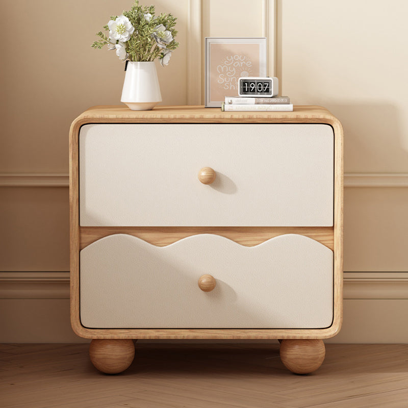 Table de chevet rectangulaire minimaliste moderne en cuir résistant aux griffures de chat et en bois massif, à 2 tiroirs, pour chambre à coucher 