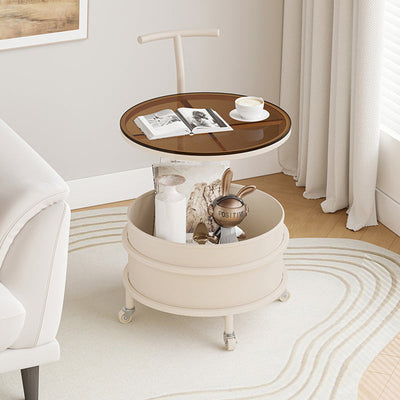 Zeitgenössischer Luxus-Rundtisch aus Edelstahl und Glas mit 2 Ebenen für das Wohnzimmer 