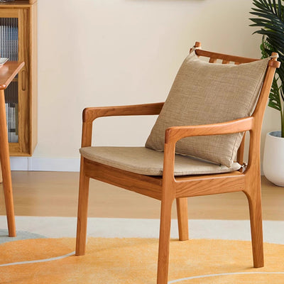 Contemporary Scandinavian Square Cherry Wood Solid Wood Polyester Cotton Linen Foam Sponge Dining Chair For Dining Room