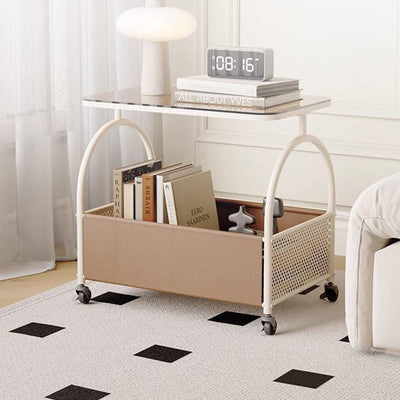 Modern Minimalist Rectangular Iron Faux Leather Glass Removable Coffee Table 1-Storage For Living Room