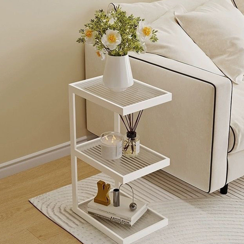 Mesa Auxiliar de Hierro y Vidrio con Rayas Rectangulares Minimalistas Modernas de 3/4 Niveles para Sala de Estar 
