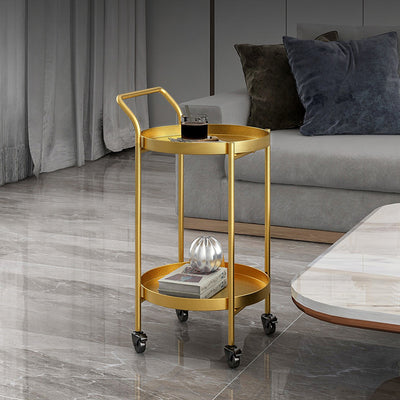 Contemporary Minimalist Round Iron Movable Side Table With Armrest 2/3-Tier For Living Room