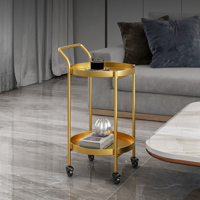 Contemporary Minimalist Round Iron Movable Side Table With Armrest 2/3-Tier For Living Room