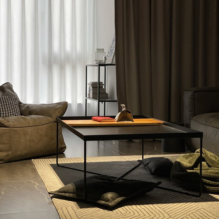 Moderner rechteckiger Couchtisch im Industrial-Stil aus Eisen und umweltfreundlichem Holzwerkstoff für das Wohnzimmer 