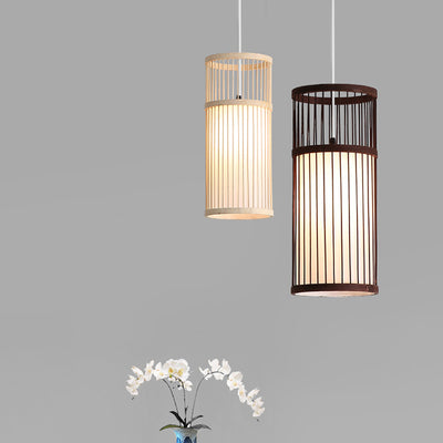 Linterna colgante de bambú tejido Zen japonés de 1 luz 