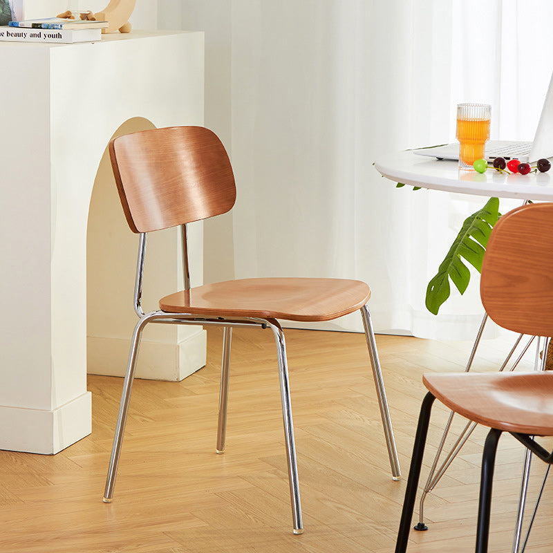 Moderner minimalistischer geschwungener runder Massivholz-Eisen-Kunststoff-Esszimmerstuhl Rückenlehne ohne Armlehnen für Esszimmer 