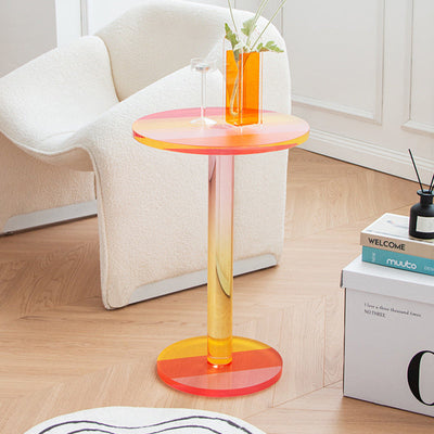 Zeitgenössischer kreativer runder Marmorsäulen-Acryl-Beistelltisch 1-stufig für Wohnzimmer 