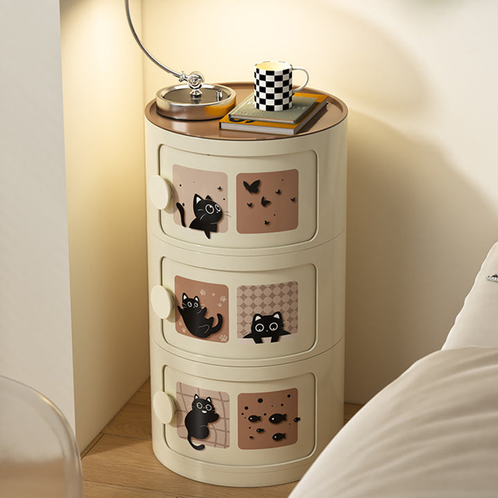 Mesa de noche cilíndrica creativa contemporánea de ABS con 2/3 cajones para dormitorio 