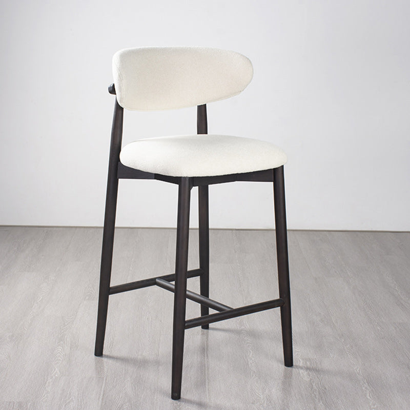 Tabouret de bar moderne minimaliste rond en velours rembourré avec dossier incurvé en bois massif pour salle à manger 