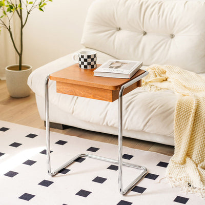 Moderner minimalistischer quadratischer Beistelltisch aus Holz und Edelstahl, 1-stufig, für das Wohnzimmer 