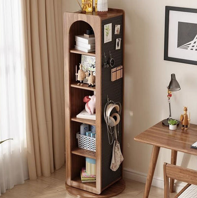 Traditional Vintage Rectangular Pine Wood Solid Wood Carbon Steel Rotatable Multifunctional Bookshelf 5-Tier For Living Room