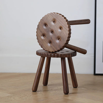 Contemporary Creative Round Cookie-Shaped Black Walnut Solid Wood Kids Low Stool For Living Room