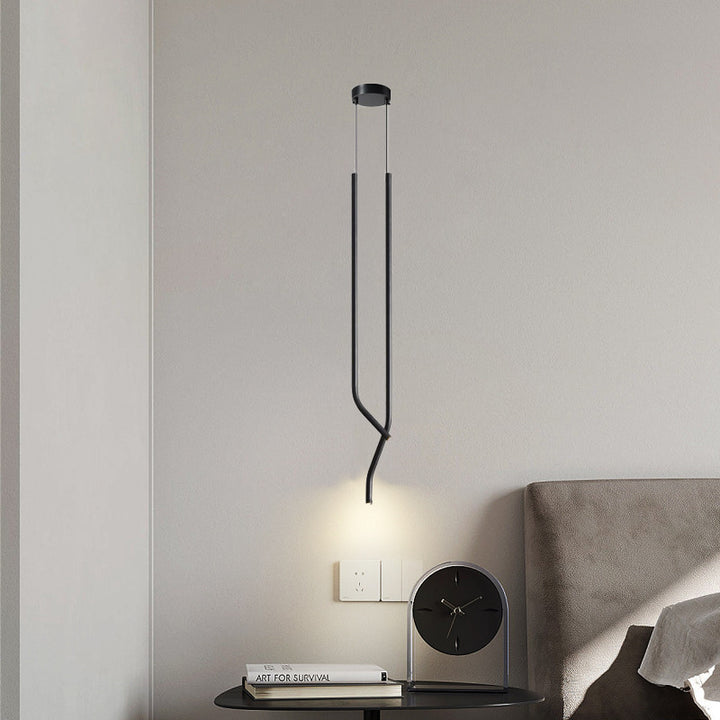 Lámpara colgante LED de tubo fino curvado minimalista moderno de cobre para dormitorio 