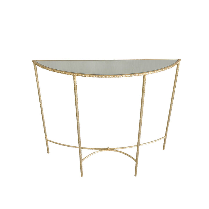Modern Minimalist Curved Glass Iron Console Table 1-Tier For Entryways