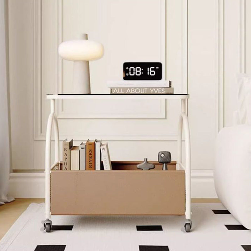 Modern Minimalist Rectangular Iron Faux Leather Glass Removable Coffee Table 1-Storage For Living Room