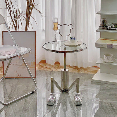 Table d'appoint contemporaine créative ronde en verre avec plateau en acier inoxydable pour salon 