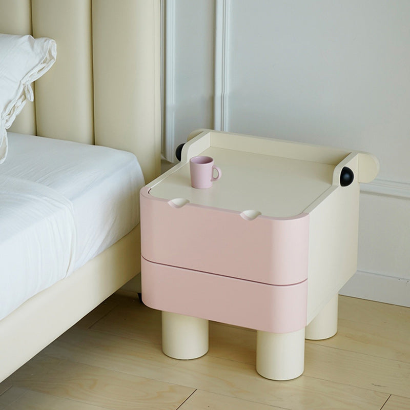 Table de nuit en bois pour enfants nordiques contemporains carrés cubiques Hippo à 2 tiroirs pour chevet 
