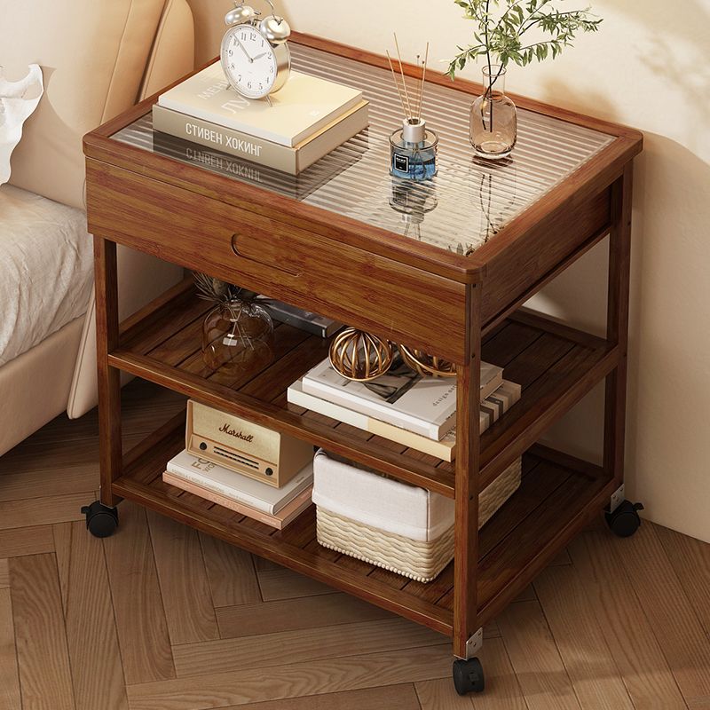 Mesa Auxiliar Nórdica Contemporánea de Vidrio Rectangular de Bambú de 3 Niveles para Sala de Estar 