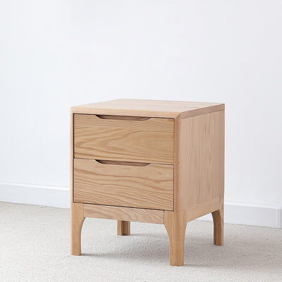 Contemporary Scandinavian Square Solid Oak Wooden Nightstand With 2-Drawer For Bedroom