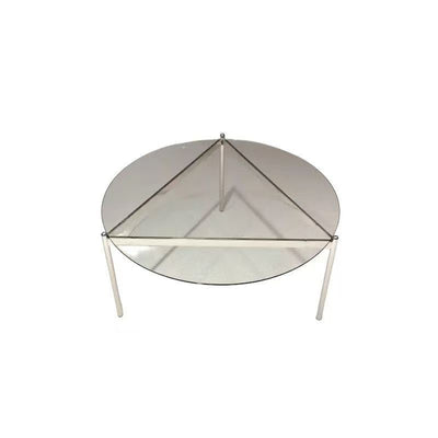 Modern Minimalist Round Triangle Tempered Glass Stainless Steel Coffee Table 1-Tier For Living Room