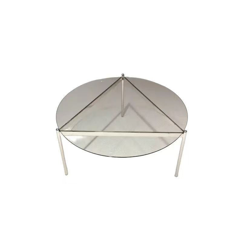 Modern Minimalist Round Triangle Tempered Glass Stainless Steel Coffee Table 1-Tier For Living Room