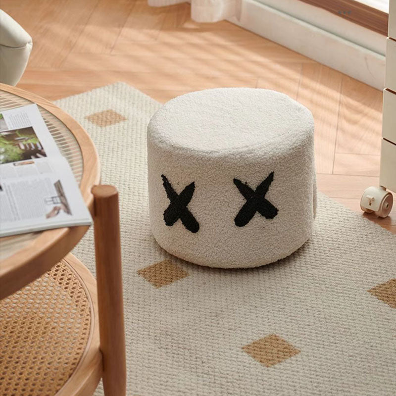 Modern Minimalist Round Lamb Fleece Pine Wood Cotton Fabric Removable Cartoon Low Stool For Living Room