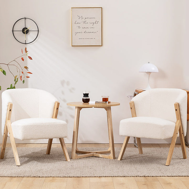 Contemporary Scandinavian Square Rubberwood Solid Wood Plywood High-Quality Synthetic Fabric Faux Wool Backrest Chair For Living Room