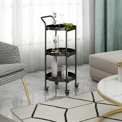 Contemporary Minimalist Round Iron Movable Side Table With Armrest 2/3-Tier For Living Room
