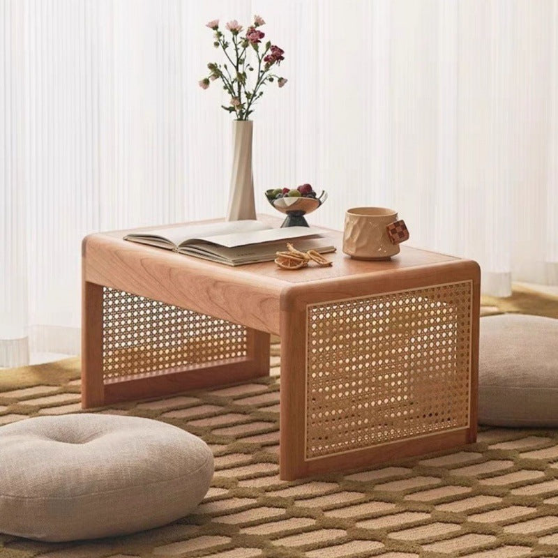Traditioneller japanischer rechteckiger Massivholz-Edelstahl-Beistelltisch 1-stufig für das Wohnzimmer 