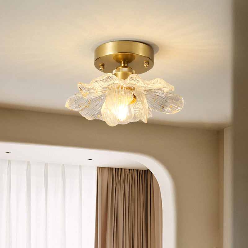 Traditional French Acrylic Iron Aluminum Petal-Shaped 1-Light Semi-Flush Mount Ceiling Light for Living Room