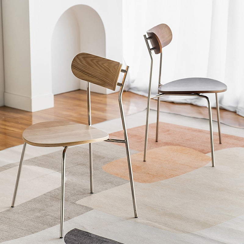 Moderner minimalistischer geschwungener runder Massivholz-Eisen-Kunststoff-Esszimmerstuhl Rückenlehne ohne Armlehnen für Esszimmer 