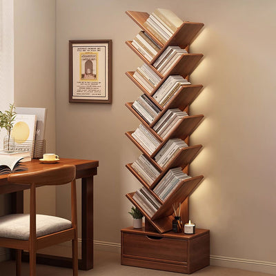 Contemporary Creative Rectangular Solid Wood Eco-Friendly Board 6/8/10/12 Tier Bookshelves For Home Office