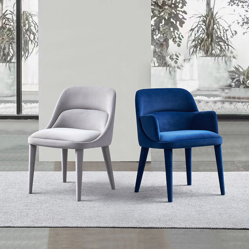 Modern Minimalist Rectangular Velvet Solid Wood Iron Dining Chair Backrest For Dining Room