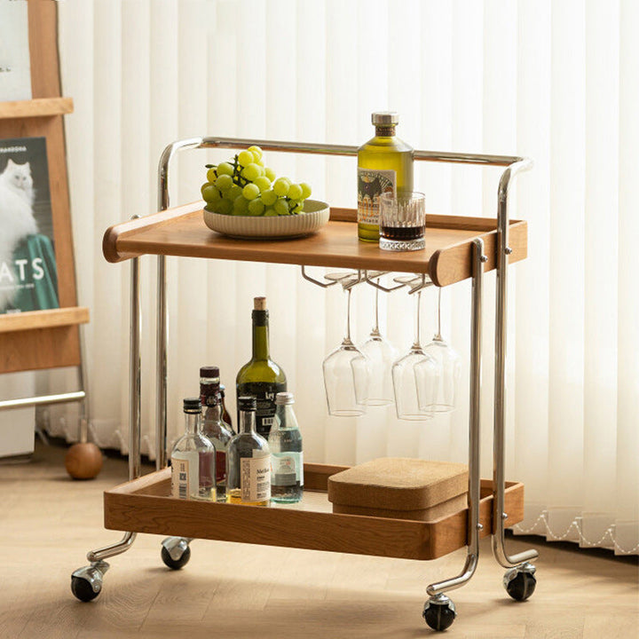 Traditioneller Vintage rechteckiger Massivholz-Edelstahl-Beistelltisch mit 2 Ebenen für das Wohnzimmer 