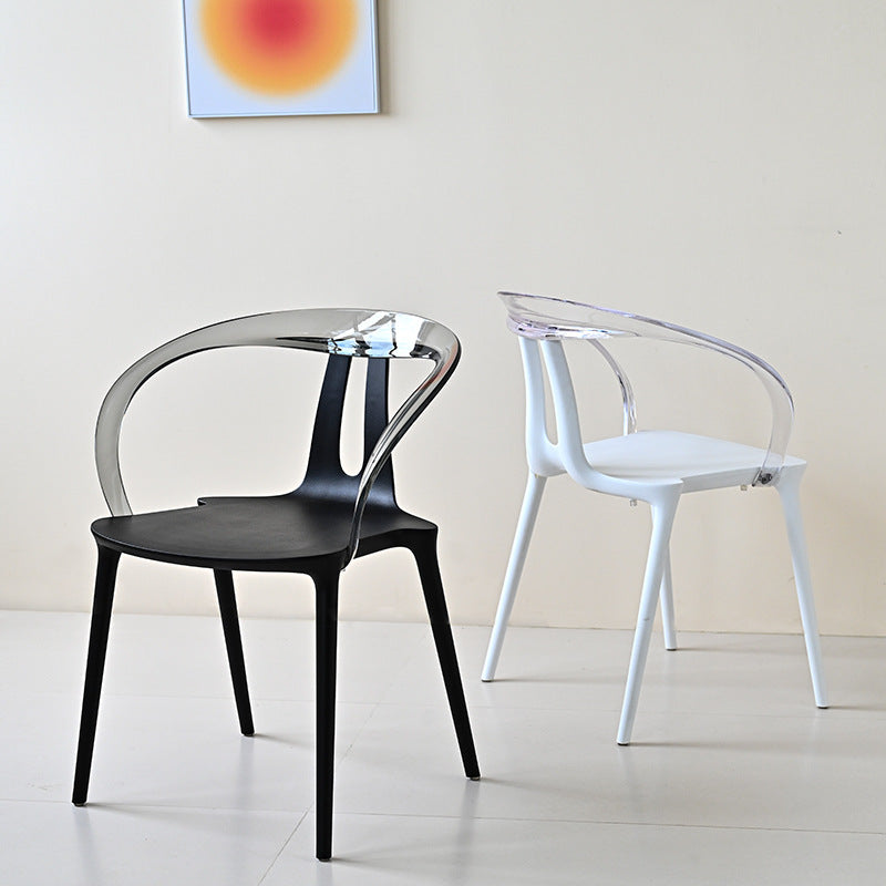 Moderner minimalistischer Kurvenrahmen Kunststoff-Esszimmerstuhl Rückenlehne Armlehne für Esszimmer 
