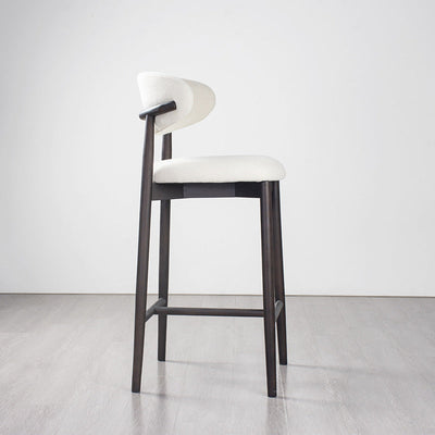 Tabouret de bar moderne minimaliste rond en velours rembourré avec dossier incurvé en bois massif pour salle à manger 