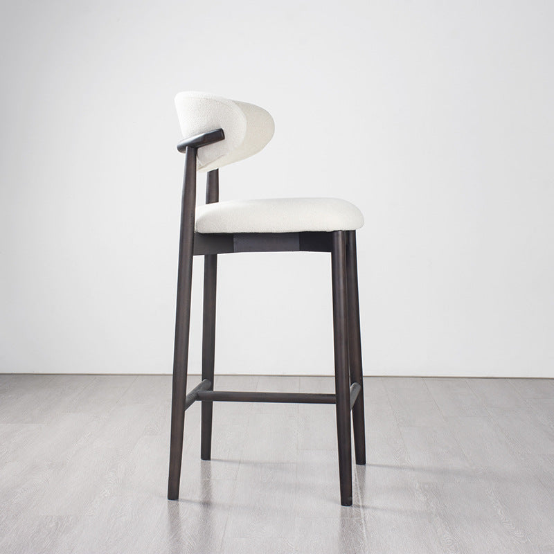 Tabouret de bar moderne minimaliste rond en velours rembourré avec dossier incurvé en bois massif pour salle à manger 