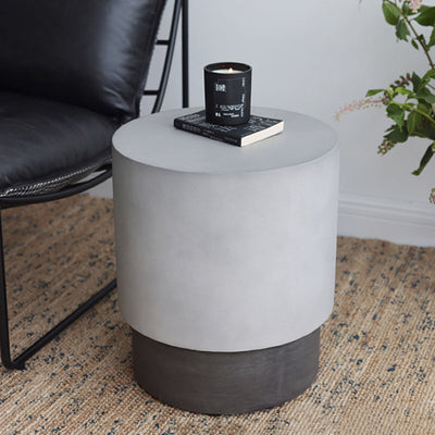 Table d'appoint cylindrique en oxyde de magnésium industriel contemporain pour salon 