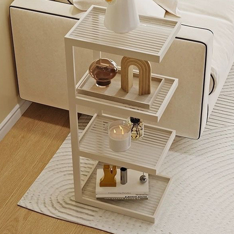 Mesa Auxiliar de Hierro y Vidrio con Rayas Rectangulares Minimalistas Modernas de 3/4 Niveles para Sala de Estar 