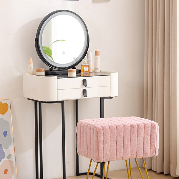 Contemporary Scandinavian Square Faux Rabbit Fur Medium Density Fiberboard Steel Organizer Vanity Stool For Bedroom