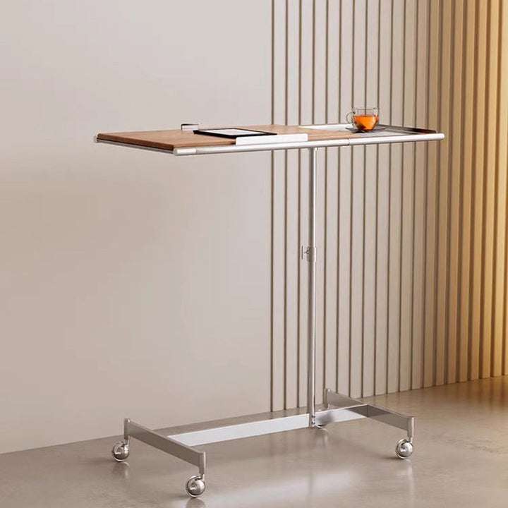 Contemporary Nordic Rectangular Round Pole Solid Wood Stainless Steel Liftable Side Table For Living Room