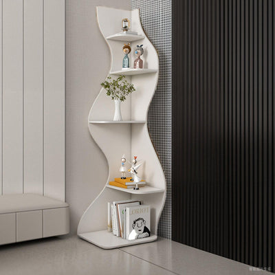 Contemporary Creative Seagrass-Shaped Particle Board Corner Cabinet With 5-Tier For Living Room
