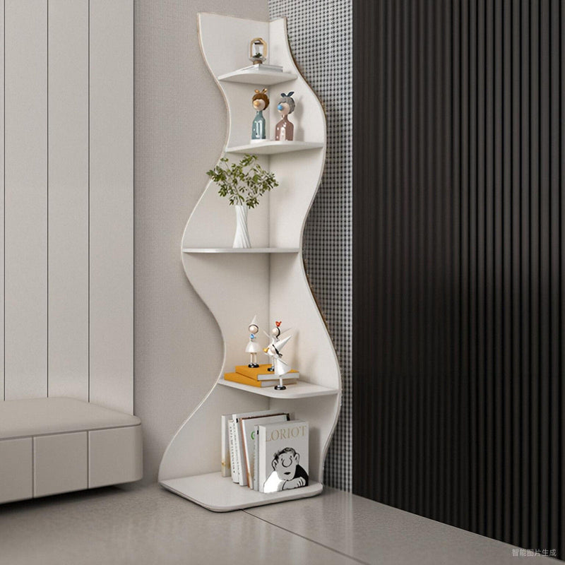 Contemporary Creative Seagrass-Shaped Particle Board Corner Cabinet With 5-Tier For Living Room