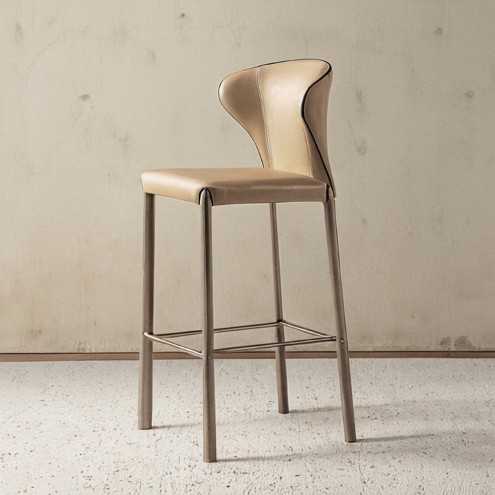 Taburete de bar moderno minimalista cuadrado de acero al carbono con piel sintética tipo silla de montar, sin respaldo ni brazos, para comedor 