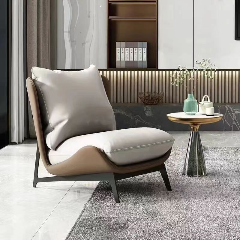 Contemporary Scandinavian Microfiber Leather Velvet Cotton Latex Carbon Steel Square Accent Chair Backrest Footrest For Living Room