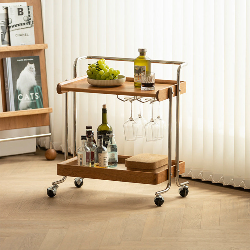 Traditioneller Vintage rechteckiger Massivholz-Edelstahl-Beistelltisch mit 2 Ebenen für das Wohnzimmer 